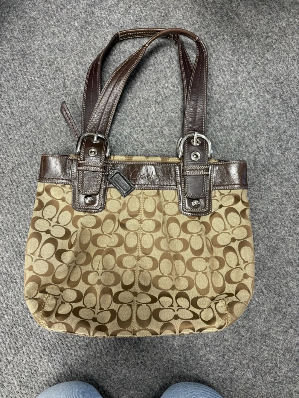 Coach Beige and Brown Signature Canvas Tote F15047